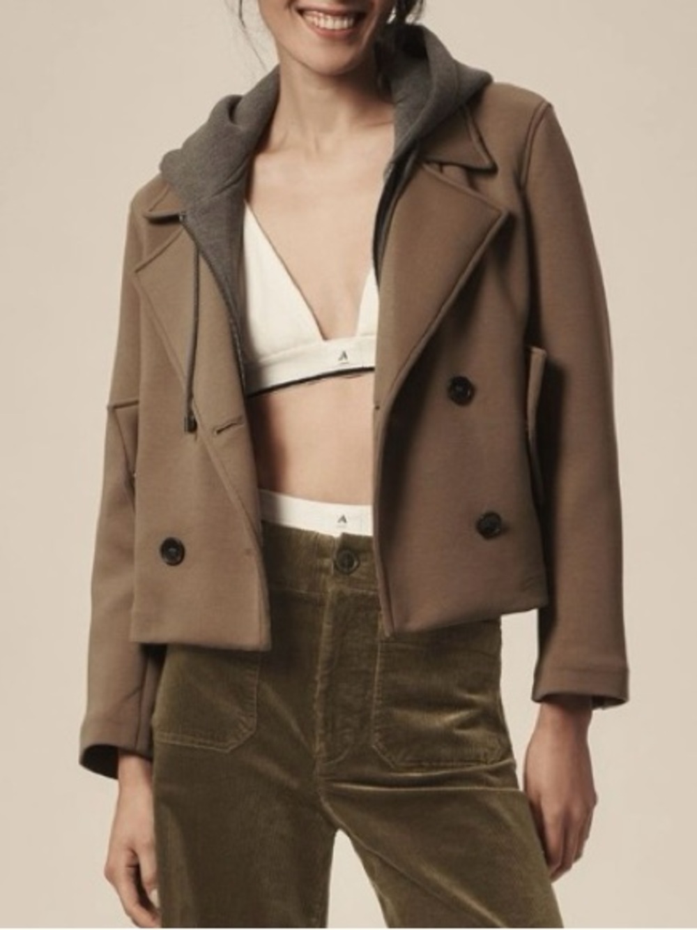 Anthropologie Maeve Twofer Hooded Peacoat Womens Camel Wool-Blend Hooded Coat s - Picture 1 of 11